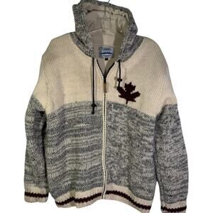 Vintage Ark Imports Men's L Wool Zip Up Knit Jacket with Canada Maple Leaf